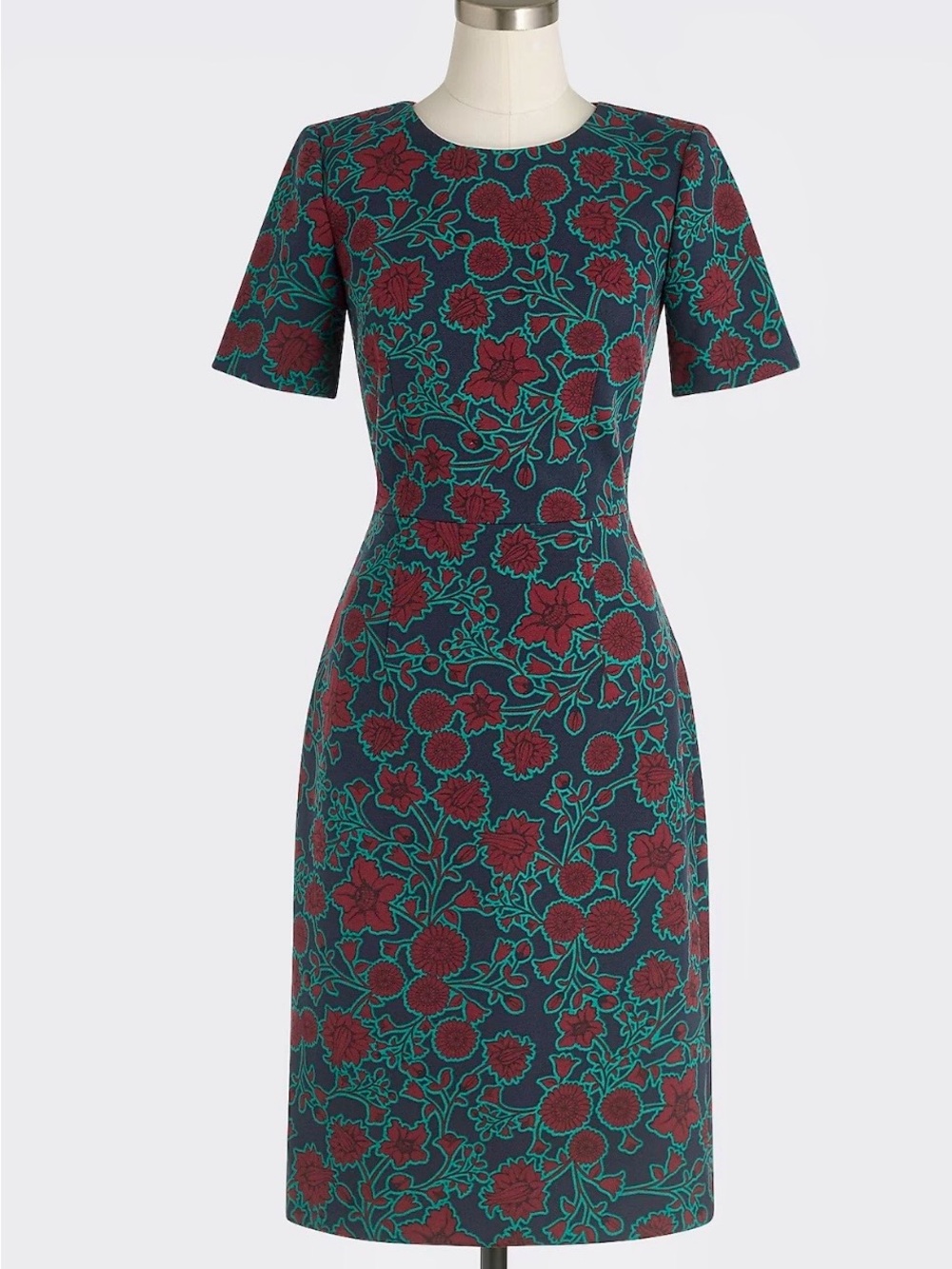 J. Crew Teal and Burgundy Floral Midi Dress